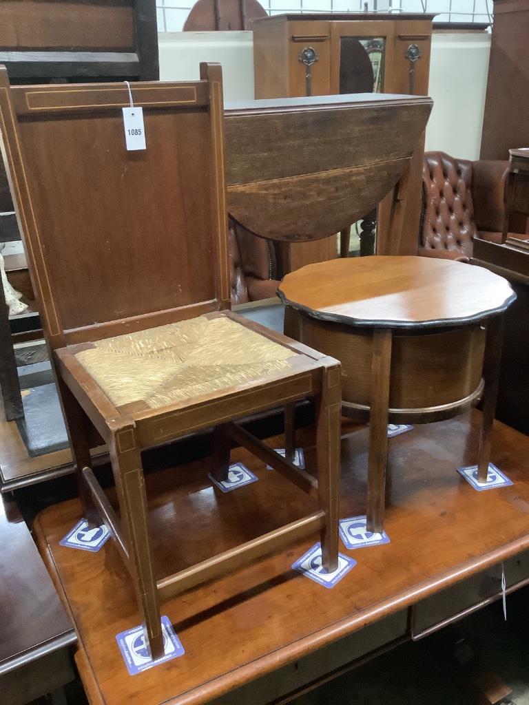 An Edwardian Bond & Son patent trouser press chair and a sewing table